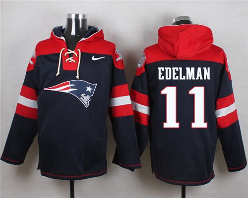 Nike Patriots #11 Julian Edelman Navy Blue Player Pullover NFL Hoodie - Click Image to Close